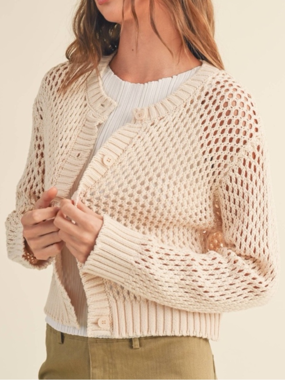 MIOU MUSE LOS ANGELES 100% Cotton Crochet Cardigan Sweater